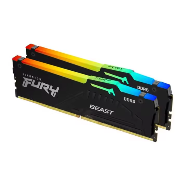 Kingston - Memoria RAM DDR5 Fury Beast RGB 64 GB (2x32 GB) para PC de sobremesa, 5600 MT/s CL36, disipador térmico e iluminación RGB rojo/verde/azul - 1