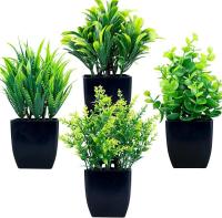 4pcs Plantas Artificiales Verdes Para Exteriores Pequeñas En Macetas Decoraciones Para Escritorio Hogar Y Oficina Propiedades Fotográficas - details 0
