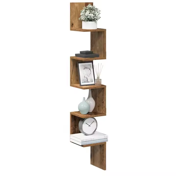 vidaXL Estante de esquina de pared ingeniería envejecida 20x20x127,5cm - 1
