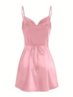 Vestido De Satén Va Va Voom Para Mujer 2024 Con Suspensión En La Cintura Estilo Sexy Y Club Manga Espagueti Largo Hasta La Rodilla - details 20
