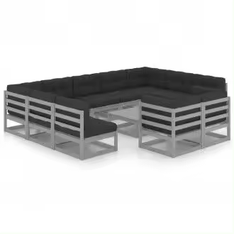 VIDAXL 3077271 juego de 12 muebles con sofás y mesa para jardín de madera maciza de pino gris vida xl - 1