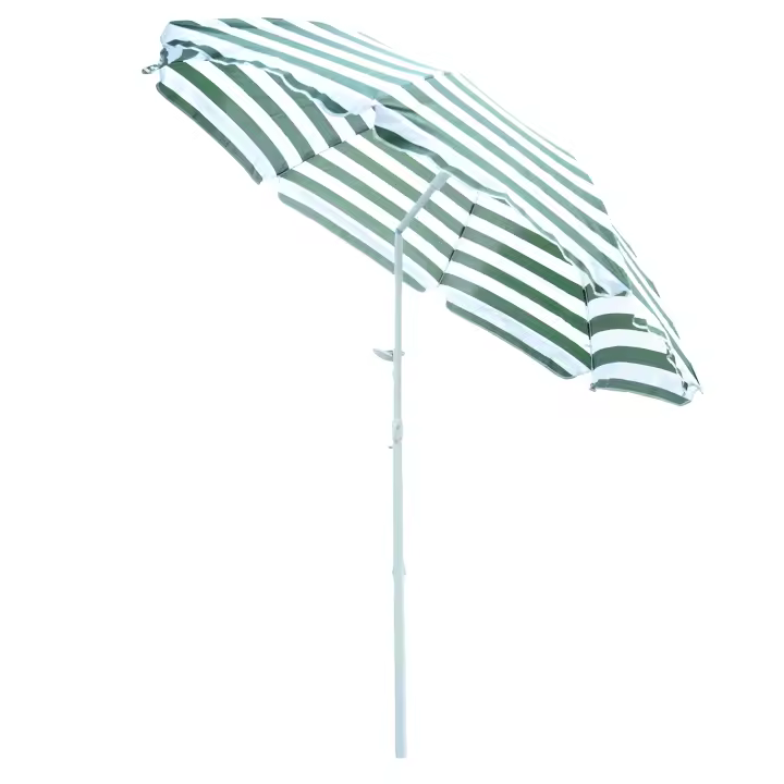 Outsunny Sombrilla de Playa Ø180 cm con Techo Inclinable y Poste de Metal Protección Solar para Jardín Terraza Exterior Rayas Verde y Blanco - 1