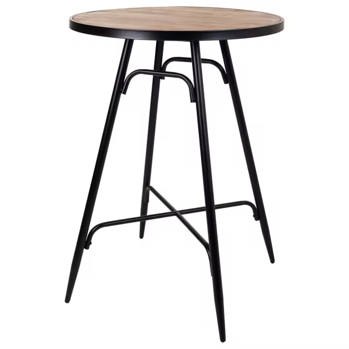 WANDERLUST DECO Mesa alta redonda de metal y madera gris 76x76x105h cm de estilo Industrial - 1