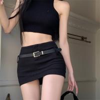 Mini Falda Negra A-line Ajustada Para Mujer Cintura Alta Estilo Casual Ligera Estiramiento Material Algodón Todas Las Estaciones - details 8