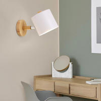 Lámpara De Pared Nórdica Sencilla Para Decoración Del Hogar Material Hierro Sombrilla Base De Madera Sconce Luz E27 Ajustable Para Dormitorio - details 3