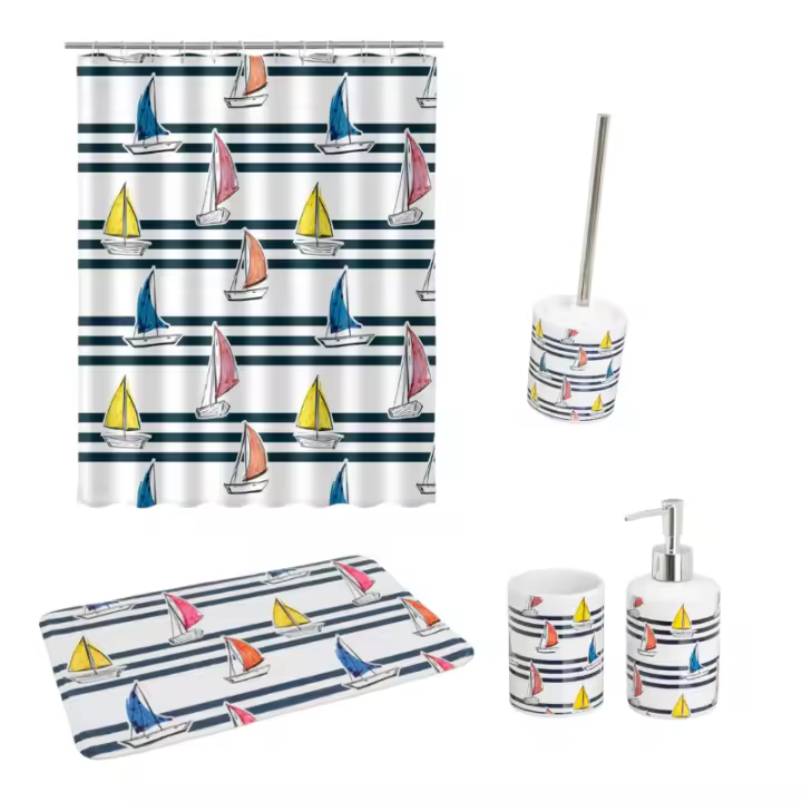 Bloom Store-Conjunto De Accesorios De Baño , Conjunto De Accesorios De Baño De 6 Piezas Con Cortina de Baño,Alfombra De Baño,Dispensador De Loción De Jabón, Jabonera, Escobilla De Baño, Set De Baño Regalo De Inauguración De La Casa - 1