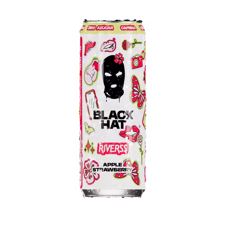 PACK 10 LATAS   Bebida energética Black Hat Apple Strawberry by Marina Riverss  Impulsa tu energía con esta bebida energética sabor fresa manzana de la influencer Marina Riverss - 1