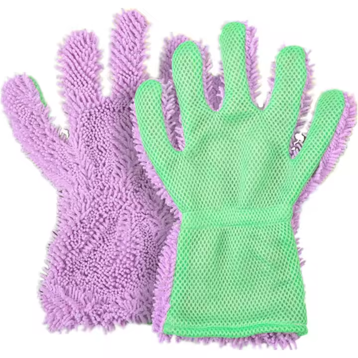 Guantes de lavado de microfibra para limpieza de coches, guantes de chenilla absorbentes para el hogar, limpiador de cinco dedos, paño de uso de doble cara, 2 piezas - 1