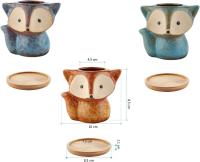 Fox macetas, macetas de cerámica conjunto de 3, jardín hogar Oficina escritorio decoración con transmutación esmalte, cumpleaños - details 4