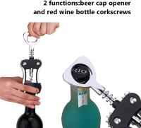 Multifunctional Wing Corkscrew Wine Bottle Opener for all Cork Stoppered and Beer Cap Bottles, Waiters - Black - details 2