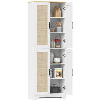 HOMCOM Alacena de Cocina Aparador de Cocina Mueble Auxiliar de Cocina con Estantes Ajustables Puertas de Ratán y Sistema Anti-vuelco 60x30x170 cm Blanco - details 0