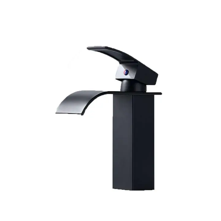 Grifo de lavabo de Cascada de One Palanca Grifo de Baño DE UNA Palanca Moderno Negro para accesorios de lavabo de encimera - 1