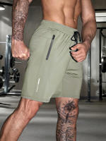 Shorts Casuales Para Hombre De Color Sólido Con Bolsillos De Cierre De Cremallera Y Cintura Elástica Con Cordón. Adecuados Para Verano Y Uso Diario. - details 18