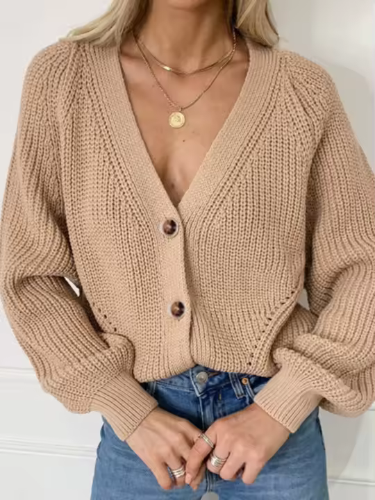 Cardigan Gris Para Mujer Suéter Suave Y Cómodo Con Botones V-Neck Estilo Vintage Adecuado Para Otoño E Invierno - 1