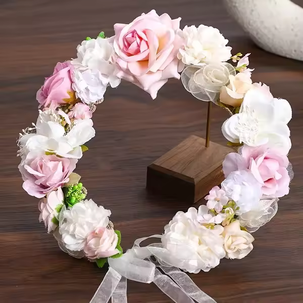 Corona De Flores Artificiales Para Novia Y Mujeres Adorno De Cabeza De Novia Diadema De Flores Tamaño M Accesorio Para El Cabello De Fiesta - 1