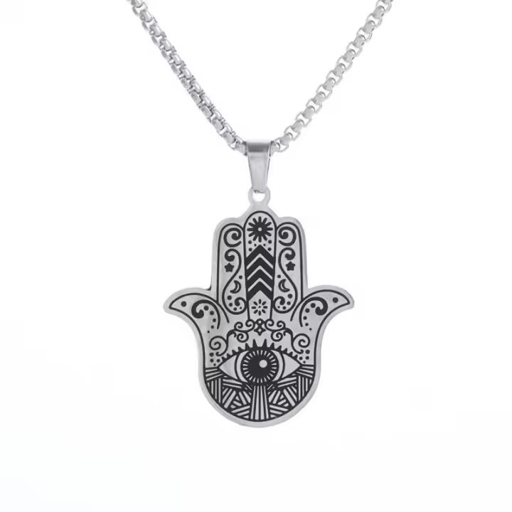 Collar De Acero Inoxidable Con Colgante De Ojo De Diablos Y Mano De Fatima Estilo Gótico Punk Para Hombres Y Mujeres Adorno Afortunado Joyería Regalo - 1