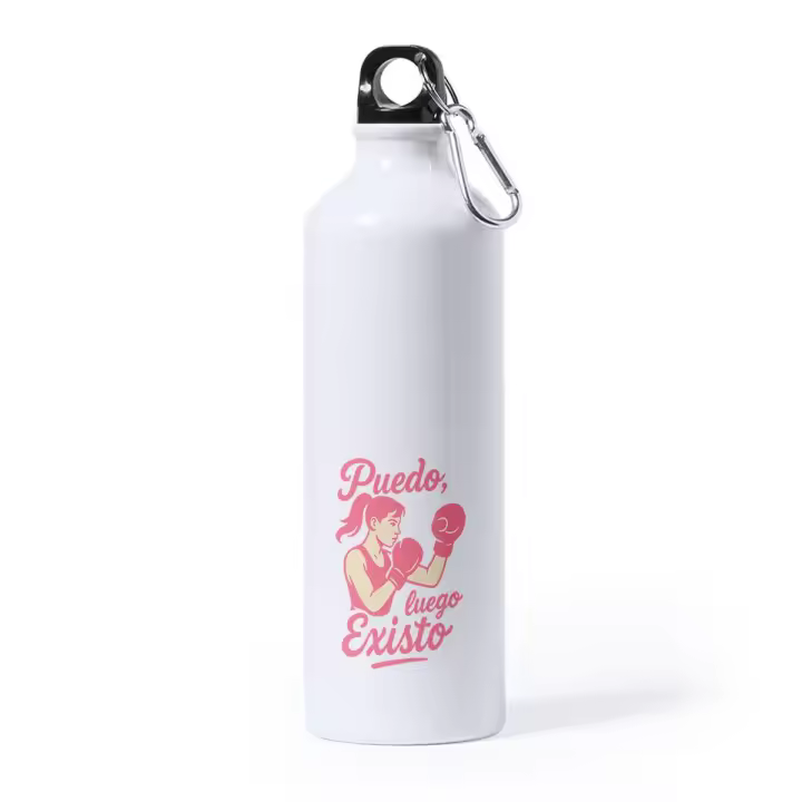 MERCHANDMANIA Bidón Grande 800 ml acero inoxidable frase motivadora puedo luego existo deporte deportivo con mosqueton botella - 1
