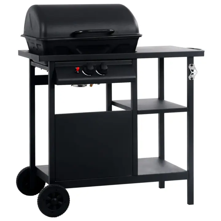 vidaXL Barbacoa Portátil Gas Mesita 3 Estantes Acero Plata BBQ Parrilla Color Negro y plateado,  Negro,  Plateado y mas - 1