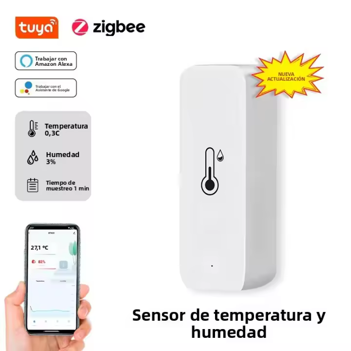 Sensor De Temperatura Y Humedad Zigbee Tuya Para Interior Compatible Con Alexa Google Home Assistant Gateway Zigbee - 1
