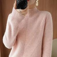 Abrini Suéter De Lana Mujer Otoño Invierno Vestido Elegante Lady Office Mock Neck Ribbed Solido A-Line Pullover De Cuello Alto - details 10