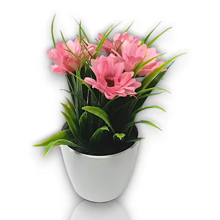 Maceta Margaritas Rosadas Artificiales - 16cm - Karawan. - 1