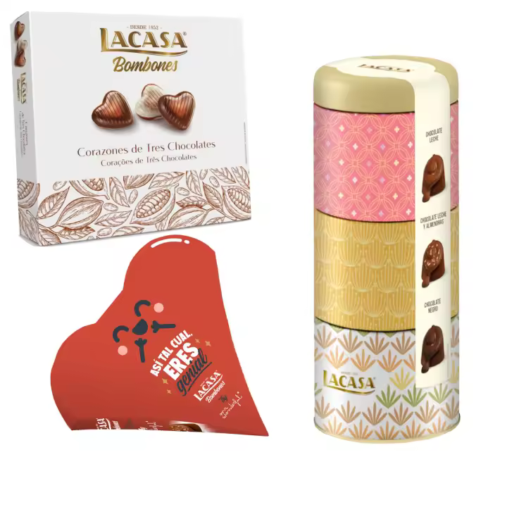 Pack Lacasa bombones corazón mr wonderfull 60G & bombones surtido lata 180 G & bombones corazón tres chocolates 200 g - 1