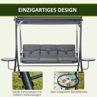 Swing Banco Columpio de Jardín de 3 plazas con Toldo ajustable Mesa de Centro Maple poliéster gris + Negro 271X125x177 cm - details 1