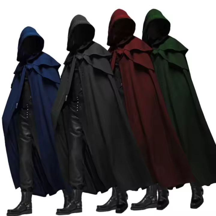 Cayado Medieval Para Hombres Y Mujeres Capa Con Capucha Gótica NegraFantasía Vikinga Traje De Cosplay Para Halloween - 1