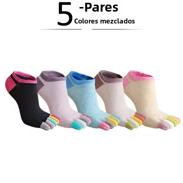 Calcetines Invisibles De Algodón Puro Para Mujer 5 Pares Coloridos Suaves Y Transpirables Calcetines De Cinco Dedos Harajuku - 1