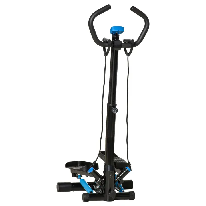 HOMCOM Máquina de Step Stepper Fitness con Manillar Altura Ajustable Pantalla LCD Cintas y Pedales Antideslizantes Equipo de Ejercicio para Gimnasio en Casa 55x53x118-128 cm - 1