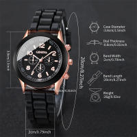 Reloj De Lujo Para Mujer 2Pcs Conjunto Moda Elegante Aleación Pulsera De Silicona Regalo De Vacaciones Para Parejas - details 2