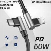 Cable De Datos Tipo-C a Tipo-C 60W PD Carga Rápida Con Dobles Codos De 90 Grados Para iPhone Xiaomi Samsung Realme Material PVC - details 0
