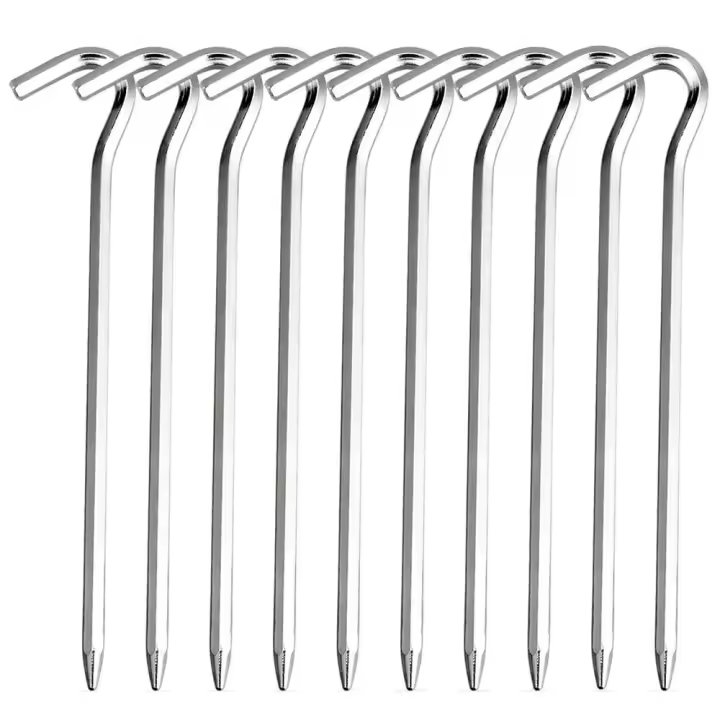 10pcs Palos De Tenda De Aluminio Con Gancho Para Camping Y Viajes Al Aire Libre Palos De Tierra Duros Y Ligeros Para Tarp Y Awning - 1