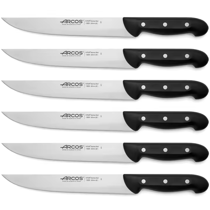 ARCOS Maitre - Cuchillo Trinchante (220 mm) - Hoja de Acero Inoxidable Nitrum® - Mango Negro de Polipropileno (PP) - 150900 - PACK 6 - 1
