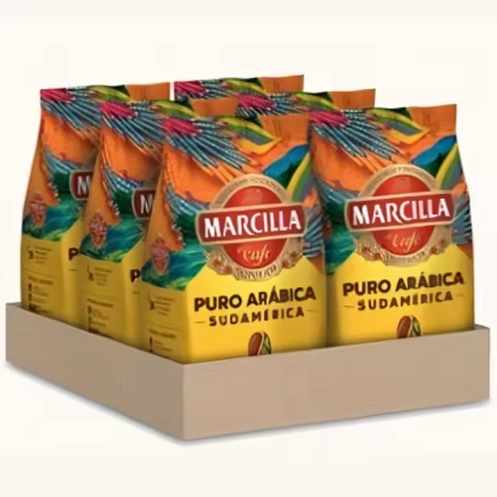 6 Paquetes de Café en grano Marcilla Puro Arábica 400 gr. Sudamérica (Brasil & Colombia). - 1