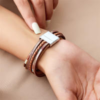 Pulsera Bohemia Vintage De Cuero Genuino Para Mujeres Y Hombres Hecha a Mano Con Cierre Magnético Ancho Joyería De Moda - details 13