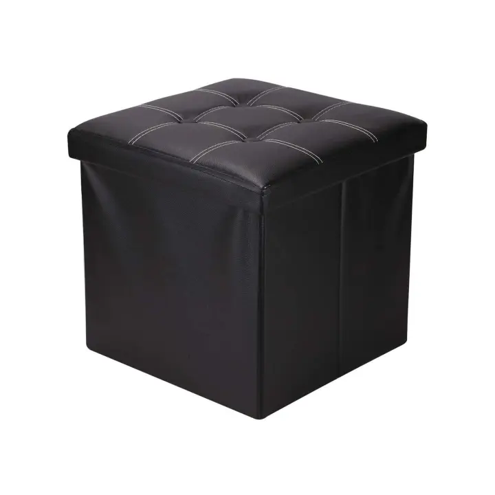 Rebecca Furniture Puff Contenedor Organizador Almacenaje Negro 30x30x30 - 1