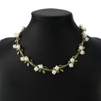 Collar De Lujo AENSOA Con Estampado Floral Blanca Y Hojas En Aleación De Metal Esmaltada Correa Dorada Para Mujer Vintage Para Fiesta - details 17