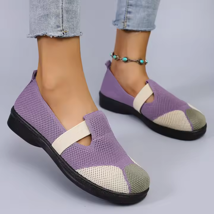 Zapatos Planos De Mujer Color Bloqueado Sencillos Y Moda Transpirables Para Primavera Y Otoño Cierre SLIP-ON Cómodos Y Prácticos - 1