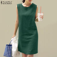 Vestido ZANZEA De Verano 2024 Sin Mangas Elegante Para Mujer Color Sólido Vestido De Playa Y Oficina Largo De Rodilla Estilo Casual - details 13