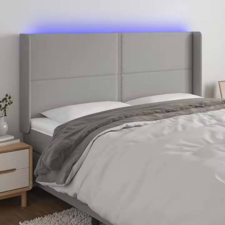 vidaXL Cabecero con LED de tela gris claro 163x16x118/128 cm - 1