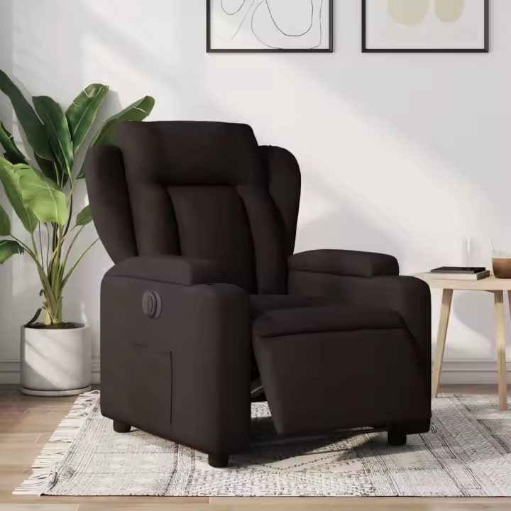 vidaXL Sillón reclinable eléctrico tela marrón oscuro - 1