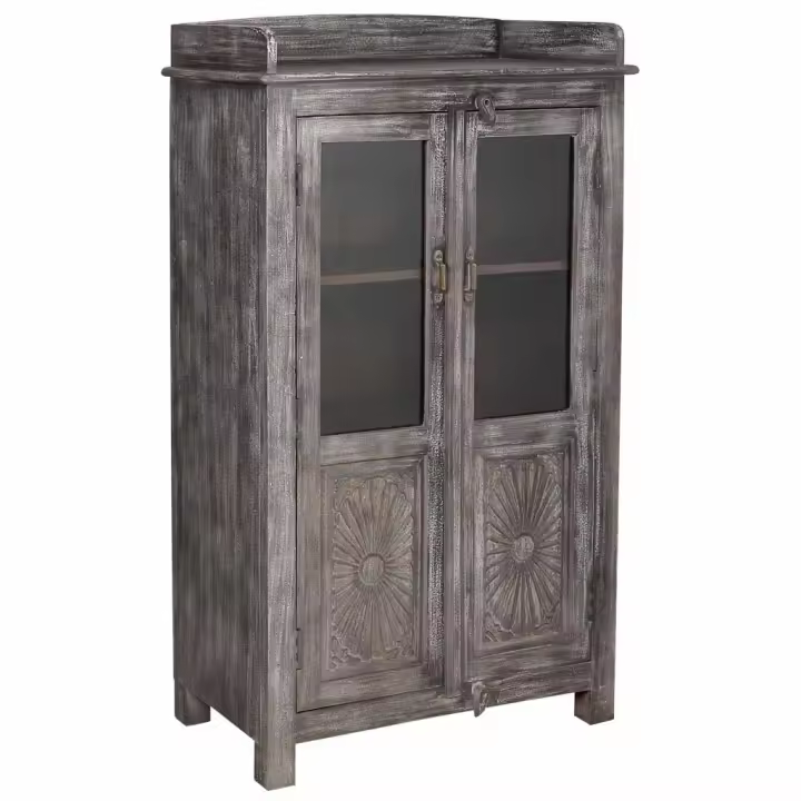 Vitrina de madera de 2 puertas acabado artesanal envejecido  74x41x128 - 1