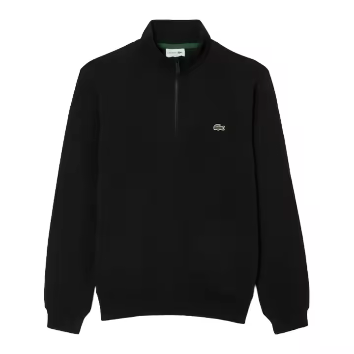 Sudadera Negra Lacoste de Felpa de Algodón con Media Cremallera de Corte Clásico - 1