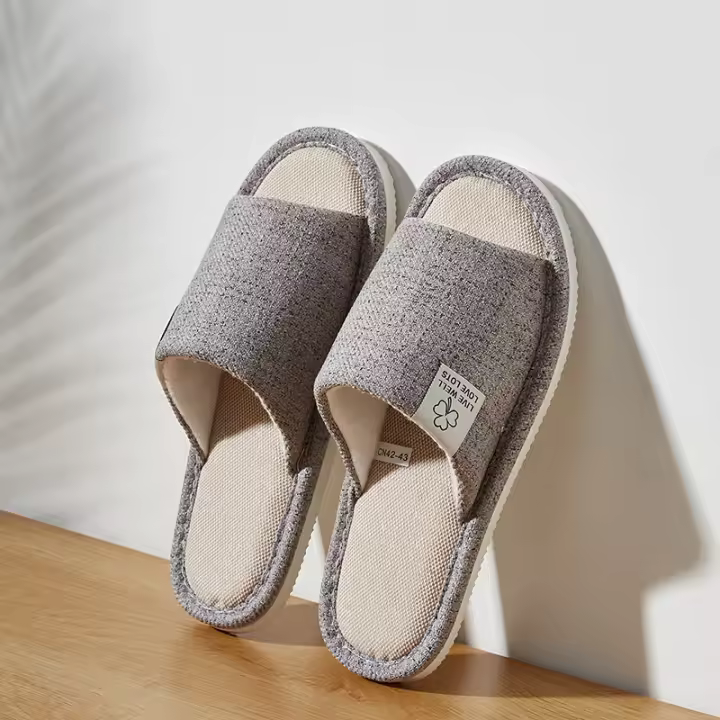 Pantuflas De Lino Para Hombre Comodidad Primavera/Otoño Pantuflas De Dormitorio Abiertas Y Transpirables Para Hombre Y Mujer Verano - 1