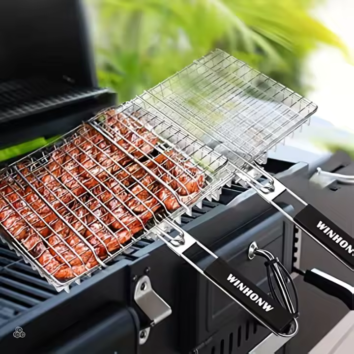 Cesta de Barbacoa Plegable de 1pc para Camping al Aire Libre Cesta de Grill Accesorios para BBQ Ideal para Pescado Camarones Verduras Regalo para Padre Esposo Hombres - 1