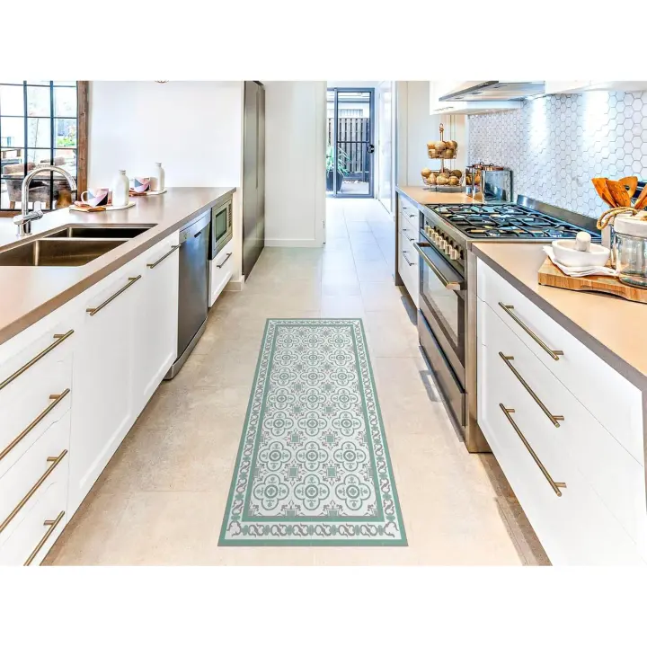 Oedim Alfombra Mosaico Vintage Diseño Verde, varias medidas a elegir, Alfombra Cocina Vinilo, Alfombra Salón Antideslizante, Suelo vinílico. - 1