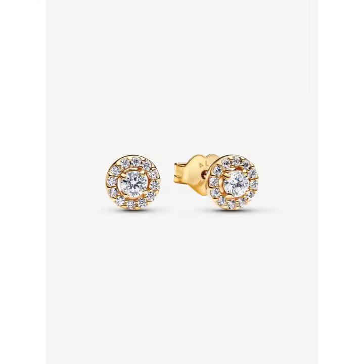 Pandora - Pendientes redondos con halo pavé - Baño de oro de 14 k - 1