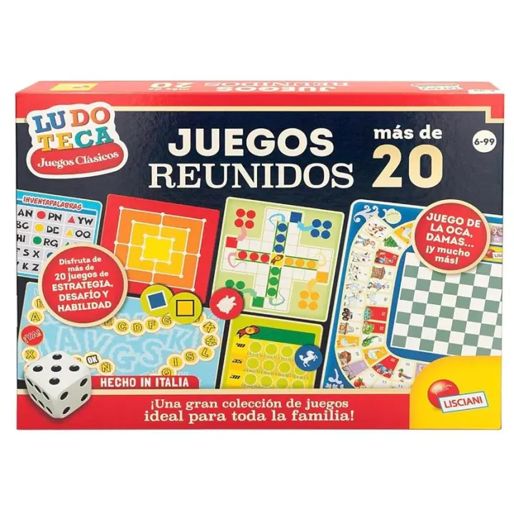 Pack 20 Juegos Reunidos, 2 tableros multijuego, Fichas de cartón, 1 Dado, Juego de la oca, Múltiples Jugadores, Juegos de Mesa, Juguete Educativo, Juguetes niños 6 años - 1