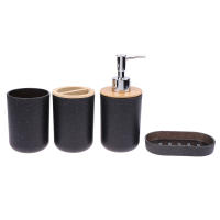 Porta Cepillo De Dientes Negro De Plástico Con Tapa De Bambú Dispensador De Loción Caja De Jabón Accesorios De Baño - details 14